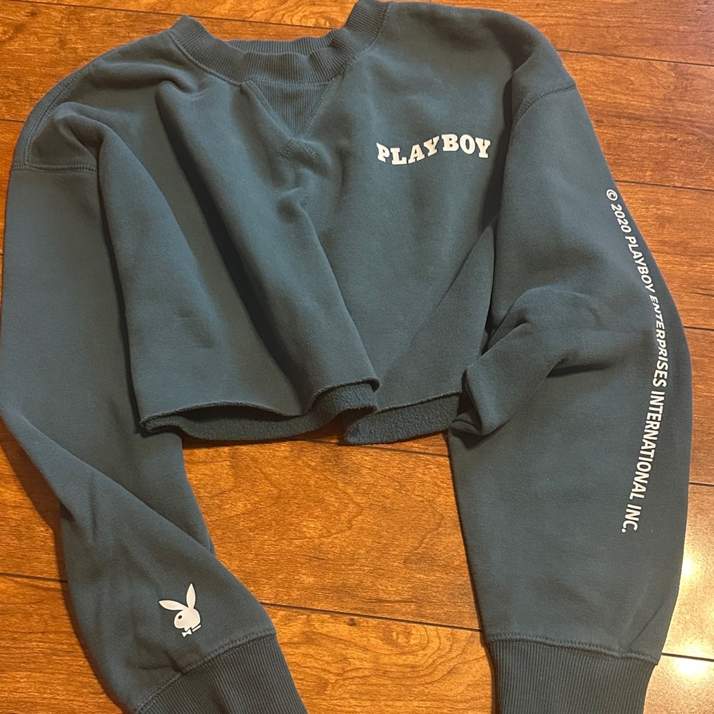 PLAYBOY Charcoal Cropped Sweatshirt